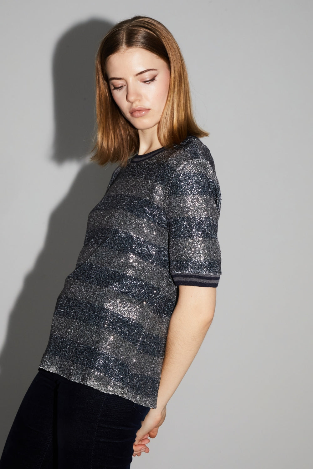 Blusa de rayas azul marino Poppy hecha en Italia