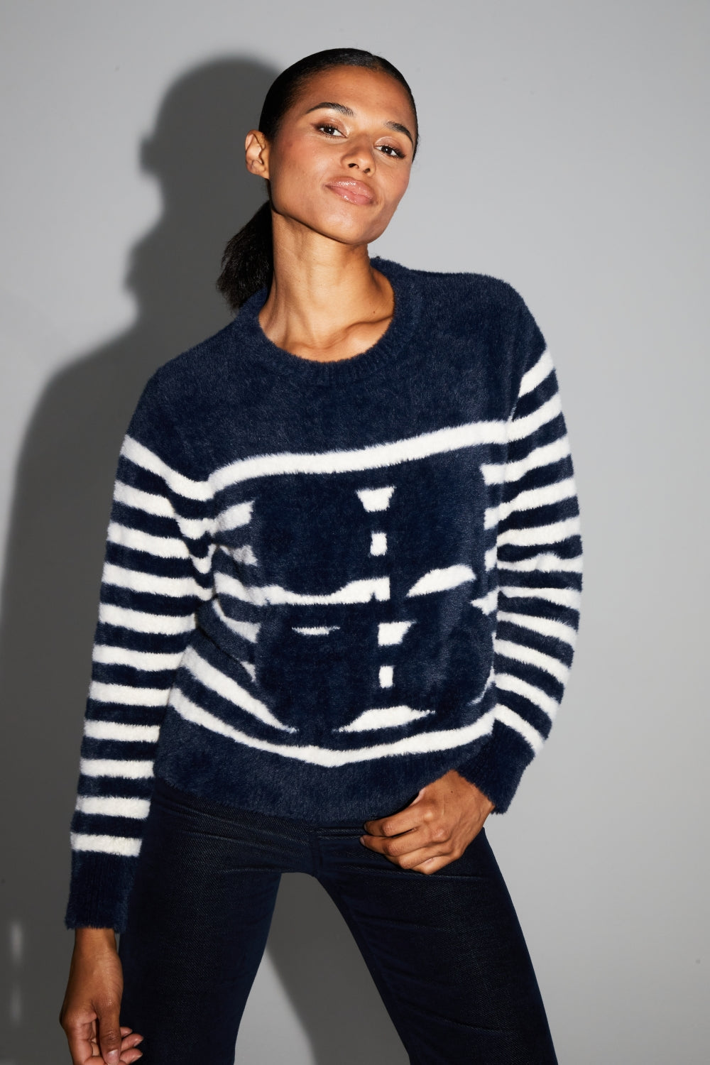 Lina Fluffy Navy Knit Made In Portugal