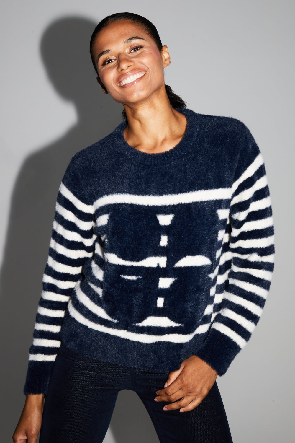 Lina Fluffy Navy Knit Made In Portugal