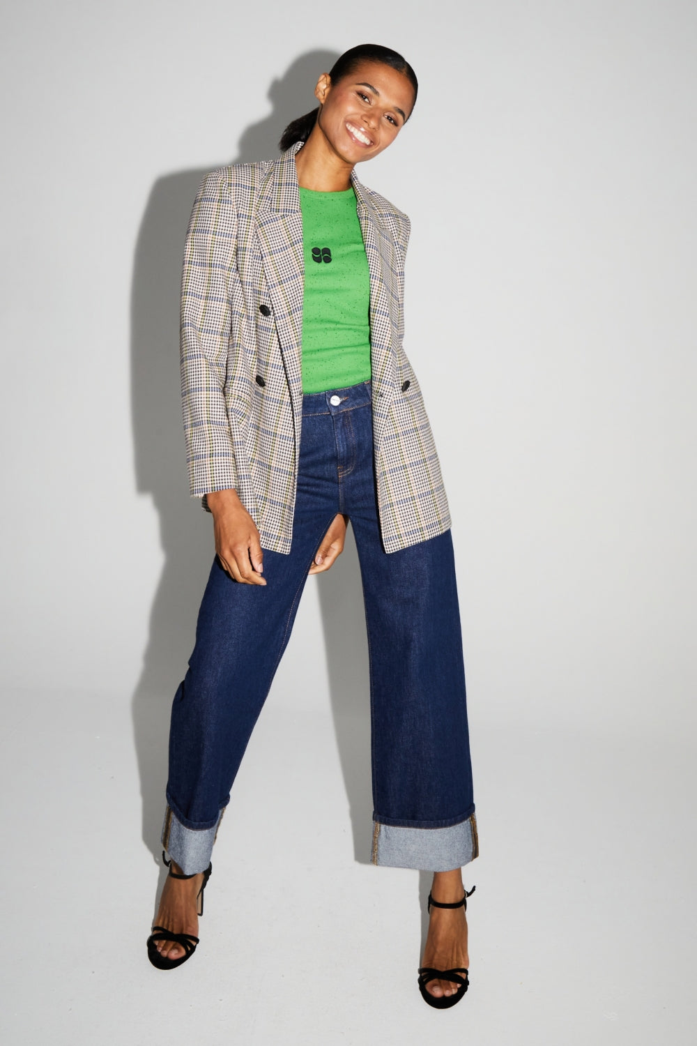 Blazer Ema De Pata De Gallo Lucky Star Azul Hecho En Italia