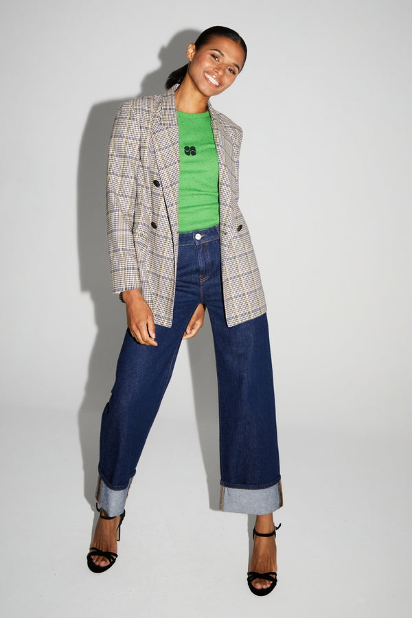 Blazer Ema De Pata De Gallo Lucky Star Azul Hecho En Italia