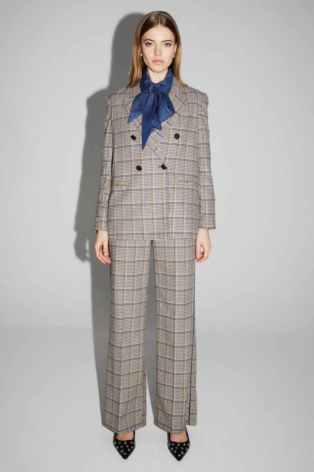 Blazer Ema De Pata De Gallo Lucky Star Azul Hecho En Italia