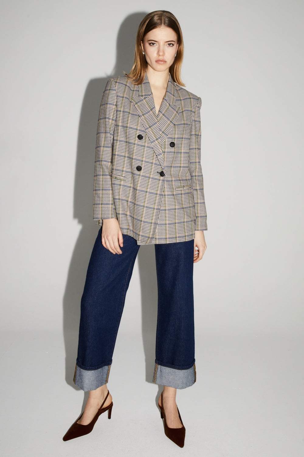 Blazer Ema De Pata De Gallo Lucky Star Azul Hecho En Italia