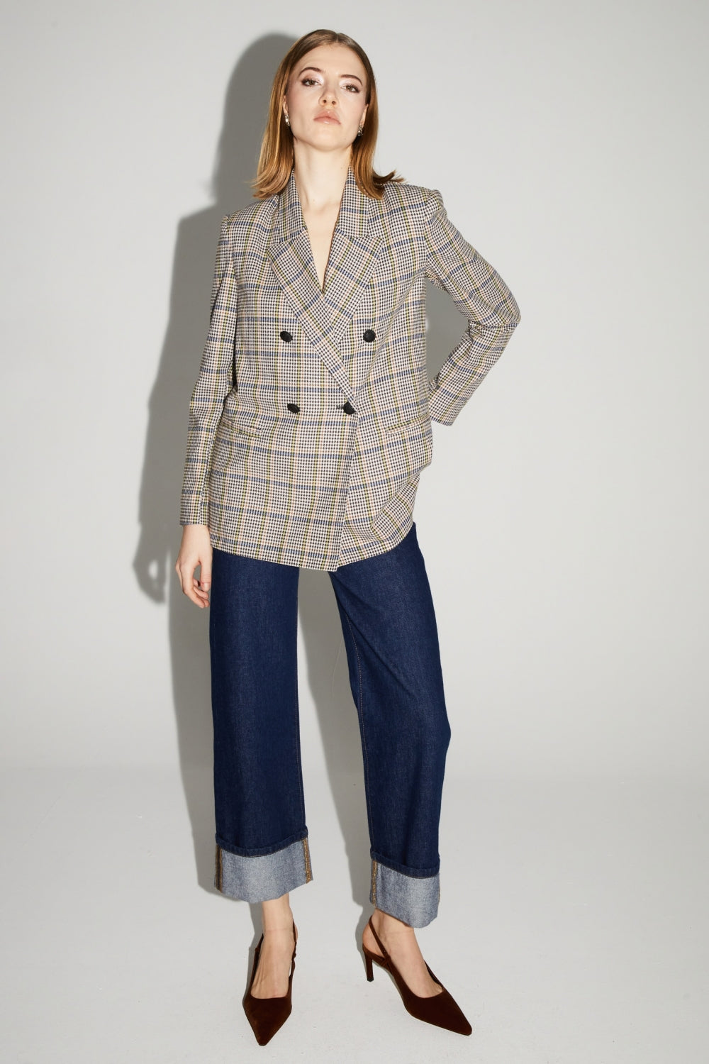 Blazer Ema De Pata De Gallo Lucky Star Azul Hecho En Italia