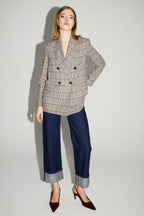 Blazer Ema De Pata De Gallo Lucky Star Azul Hecho En Italia