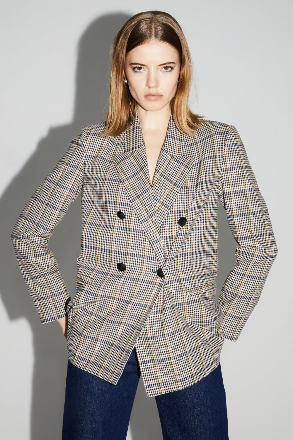 Blazer Ema De Pata De Gallo Lucky Star Azul Hecho En Italia