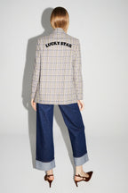 Blazer Ema De Pata De Gallo Lucky Star Azul Hecho En Italia