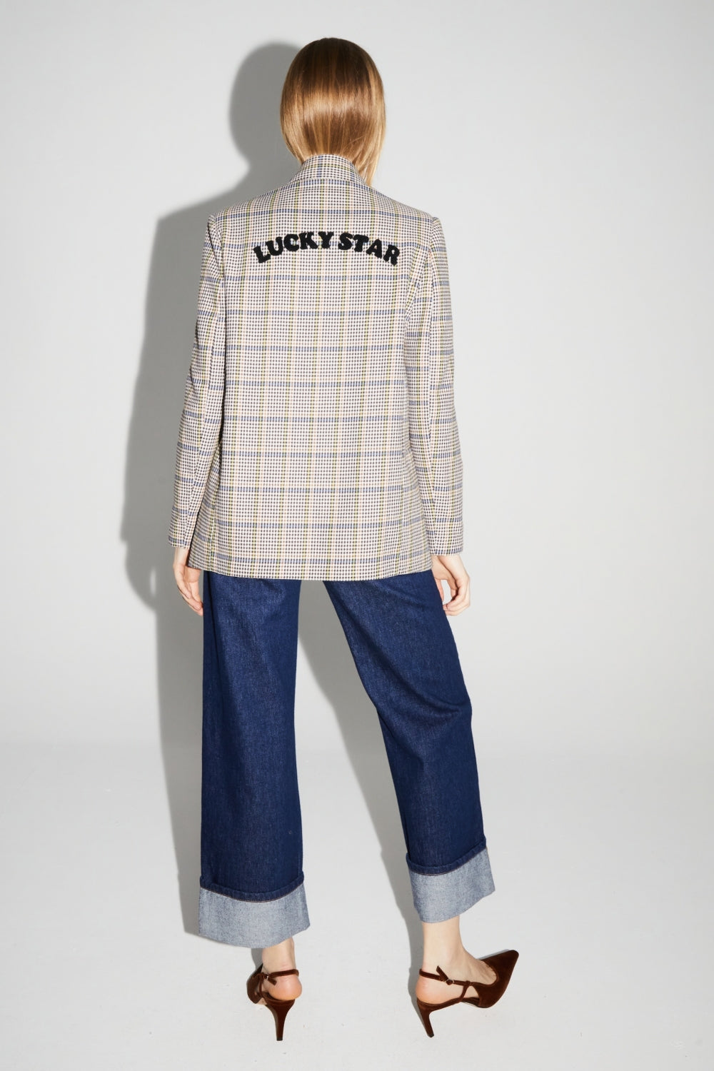 Blazer Ema De Pata De Gallo Lucky Star Azul Hecho En Italia