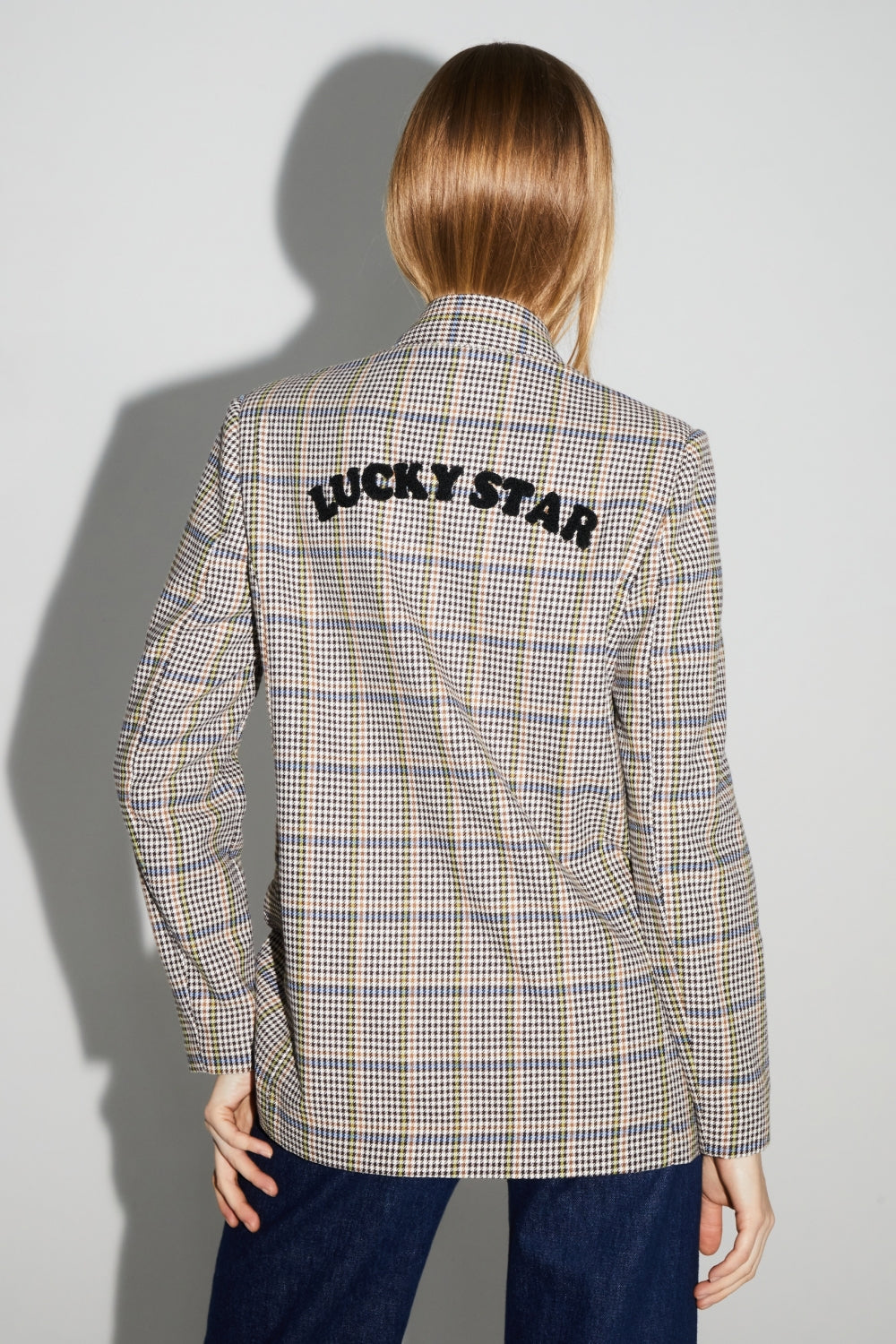 Blazer Ema De Pata De Gallo Lucky Star Azul Hecho En Italia