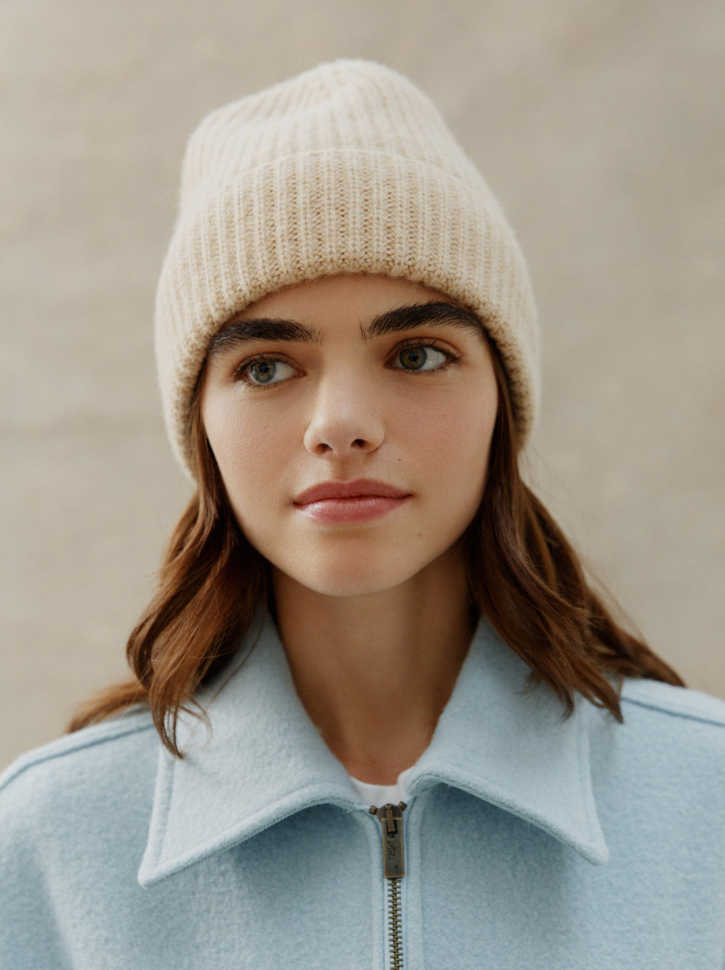 Bonnet Laine Tricoté Beige