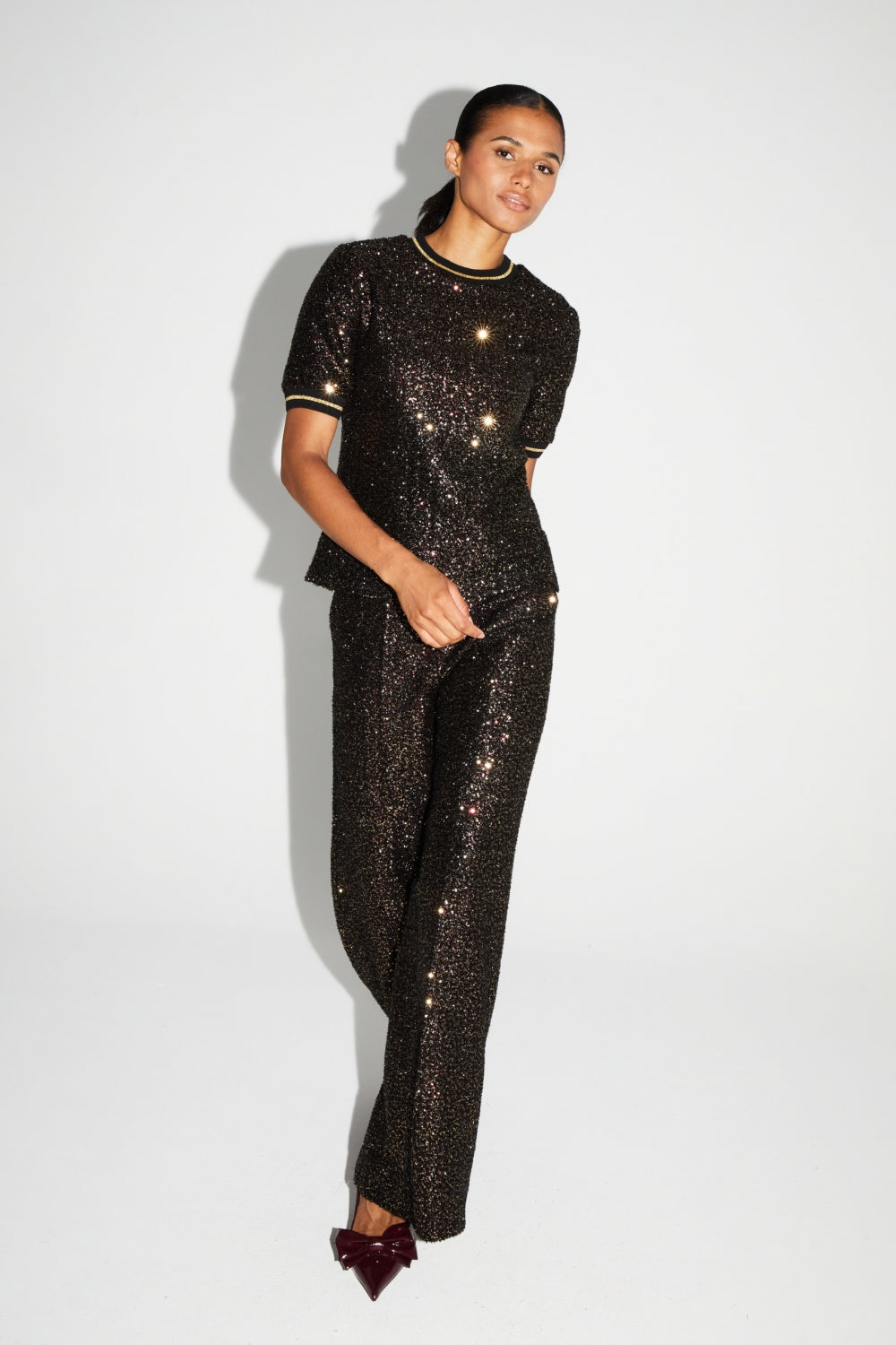 Charlie Pants with Burgundy and Gold Sequins Made in Italy