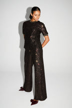 Charlie Pants with Burgundy and Gold Sequins Made in Italy