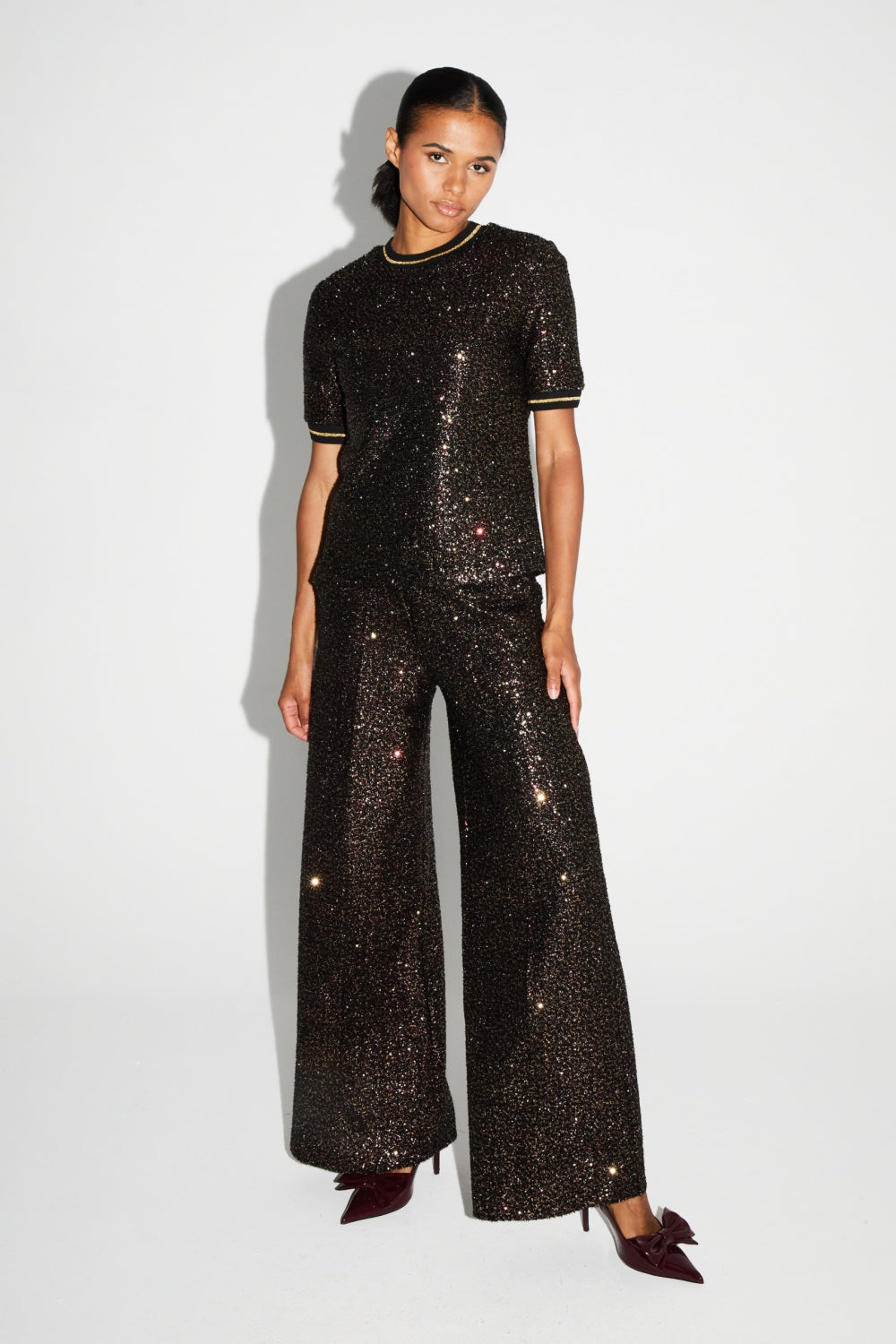 Charlie Pants with Burgundy and Gold Sequins Made in Italy