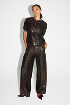Charlie Pants with Burgundy and Gold Sequins Made in Italy