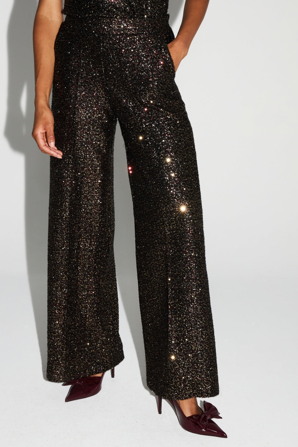 Charlie Pants with Burgundy and Gold Sequins Made in Italy