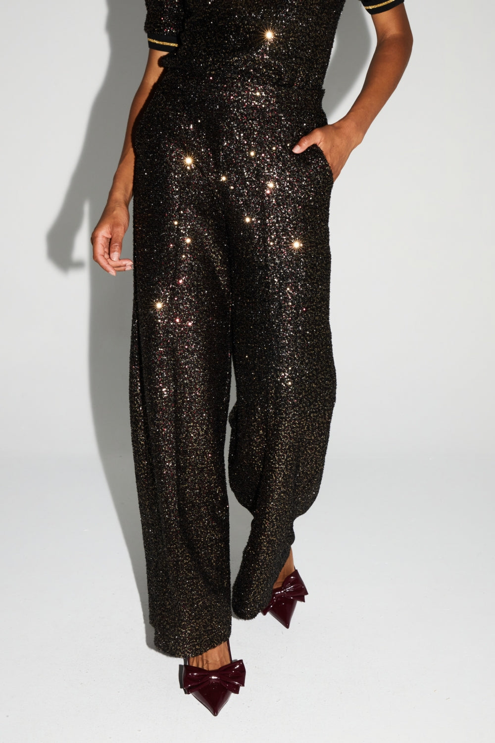 Charlie Pants with Burgundy and Gold Sequins Made in Italy