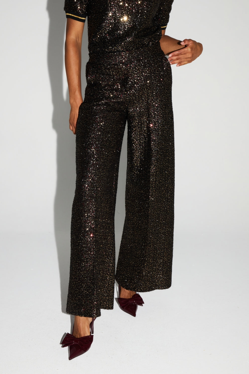 Charlie Pants with Burgundy and Gold Sequins Made in Italy