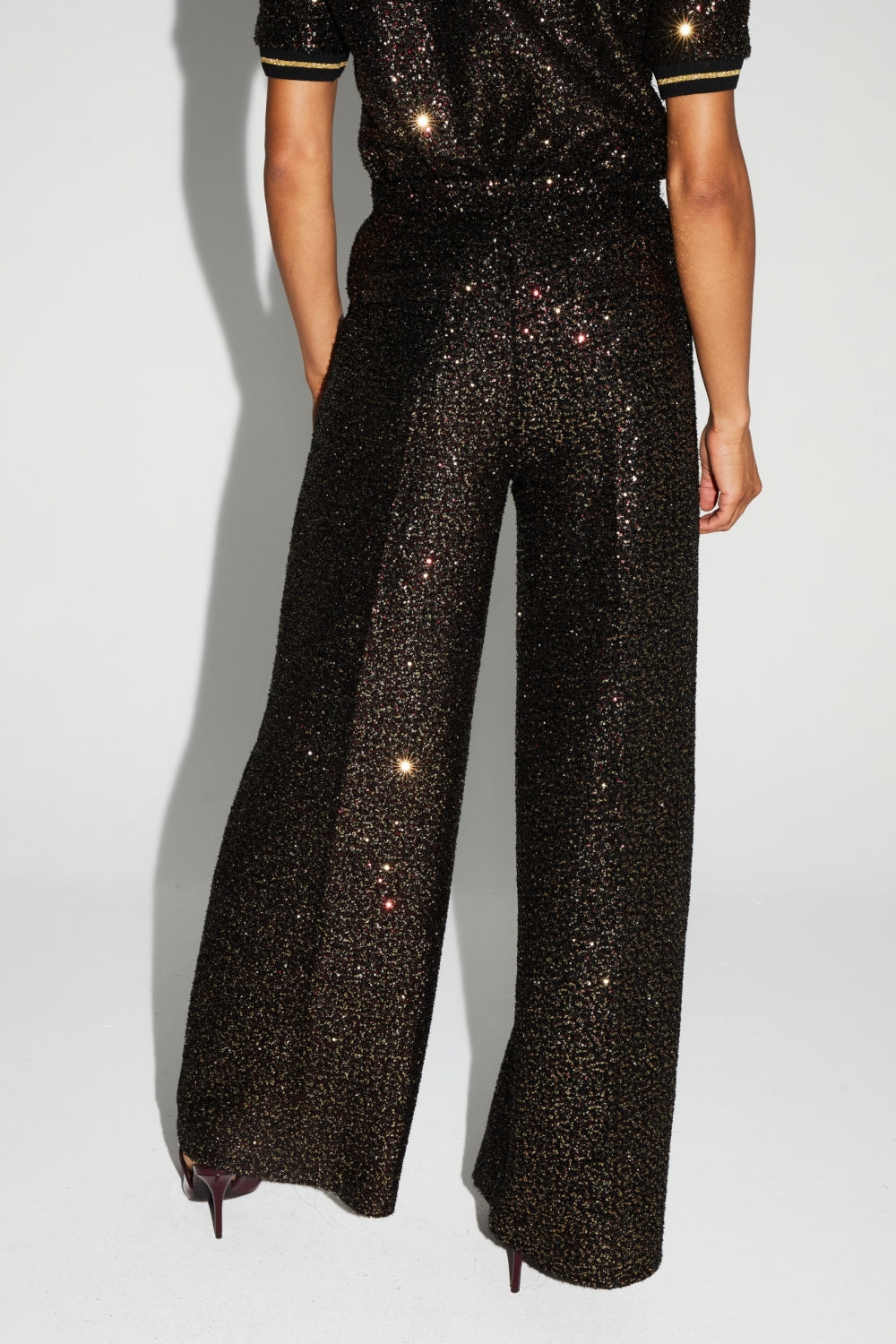 Charlie Pants with Burgundy and Gold Sequins Made in Italy