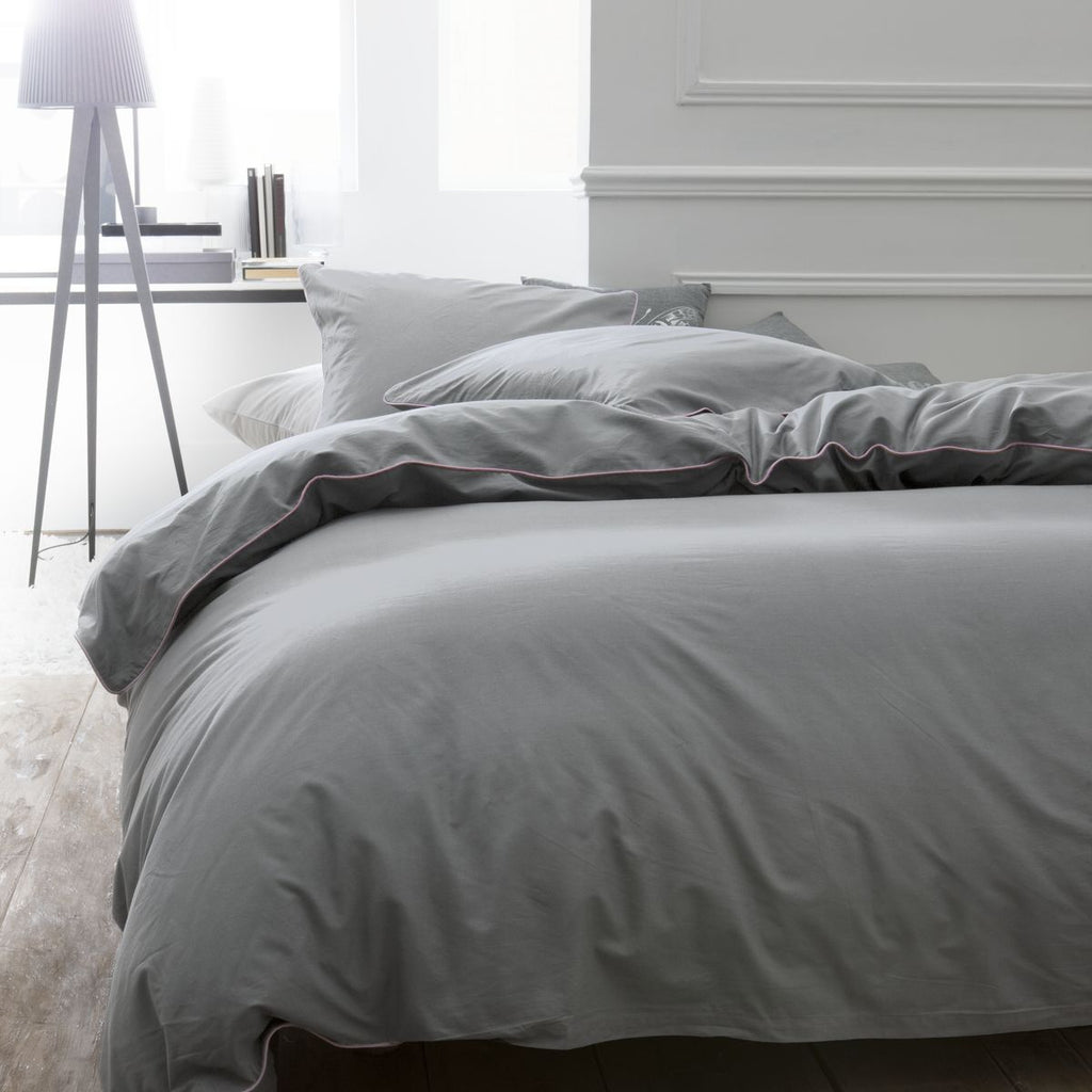 Percale Permanent Premium - Parure De Lit Piping Percale - Acier