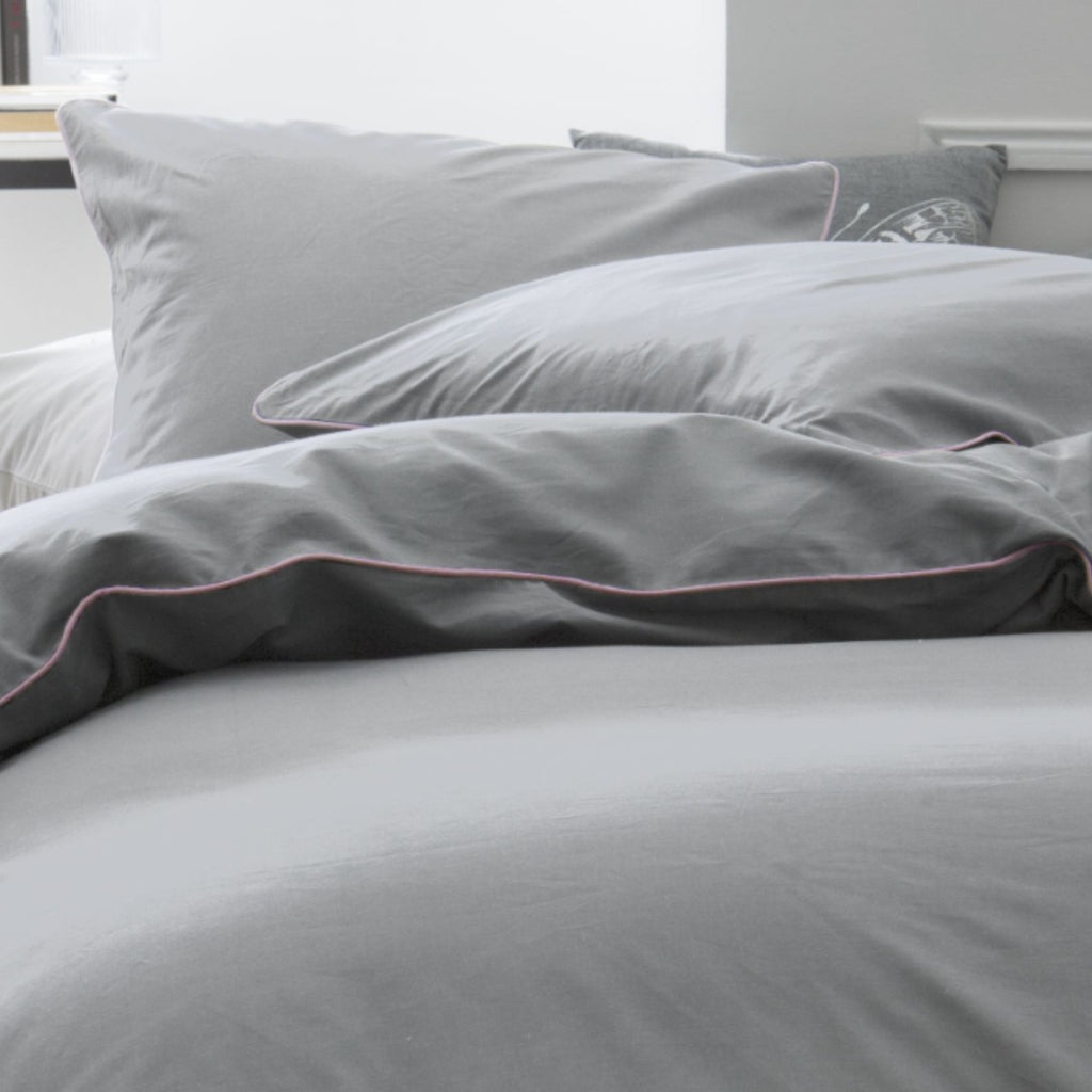 Percale Permanent Premium - Parure De Lit Piping Percale - Acier