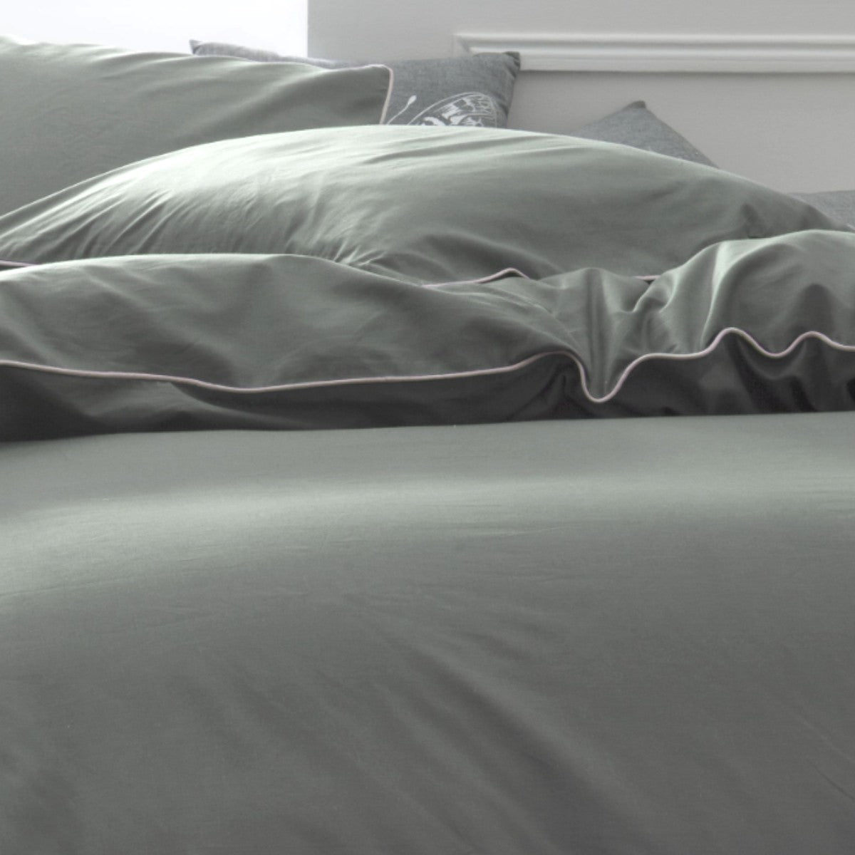 Percale Permanent Premium - Juego De Cama Piping Percal - Salvia