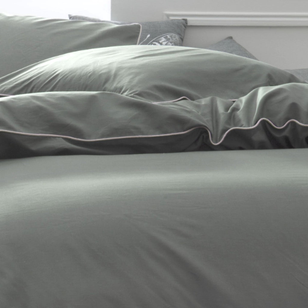 Percale Permanent Premium - Parure De Lit Piping Percale - Sauge