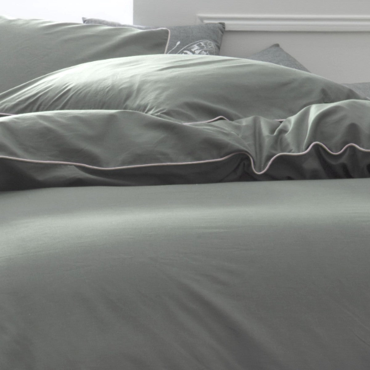 Percale Permanent Premium - Parure De Lit Piping Percale - Sauge