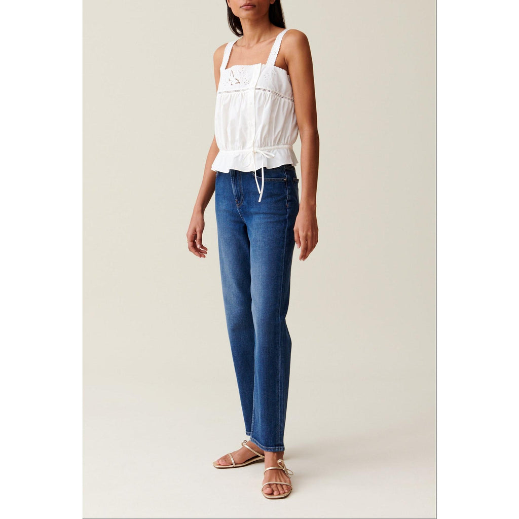 Embroidered Square-Neck Top