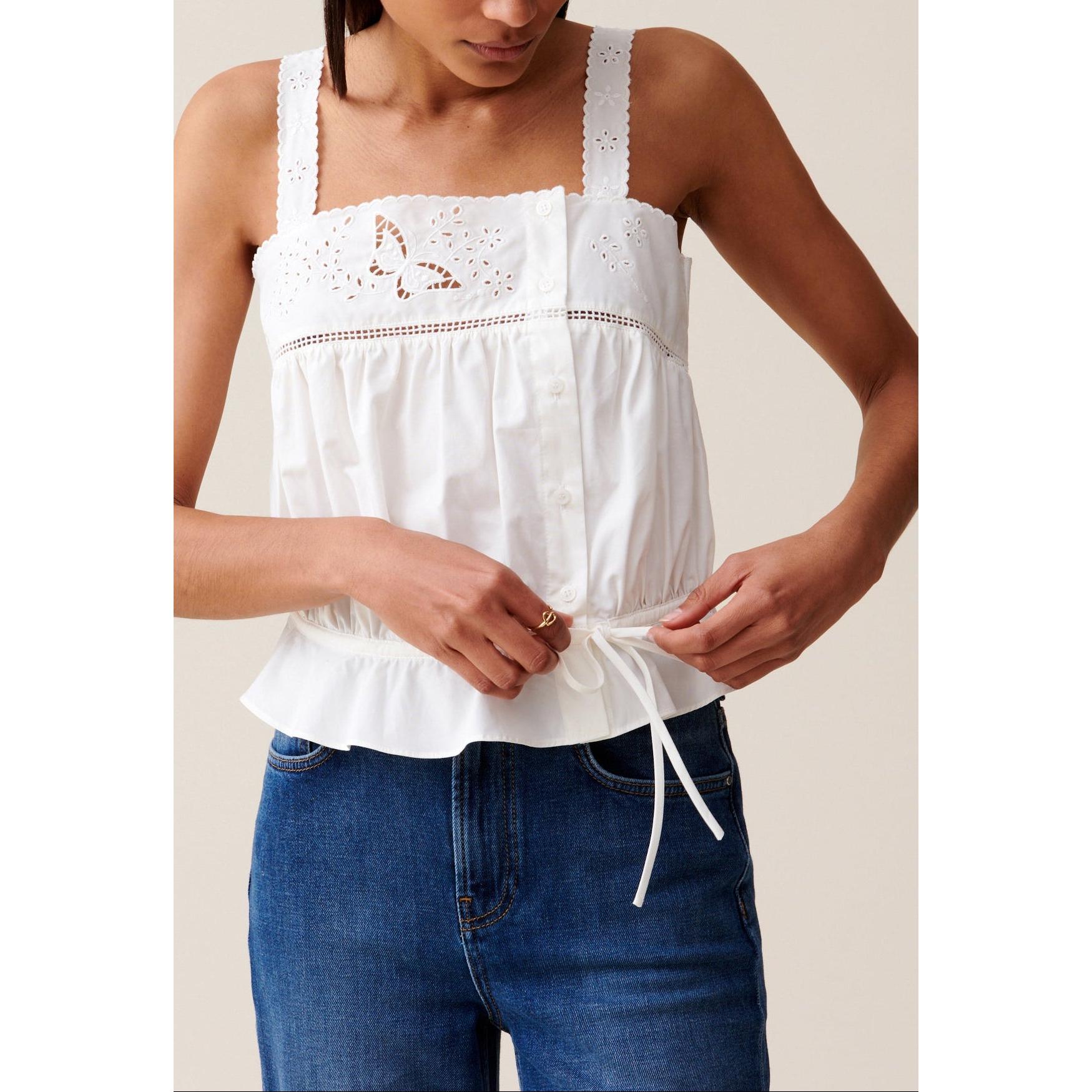 Embroidered Square-Neck Top