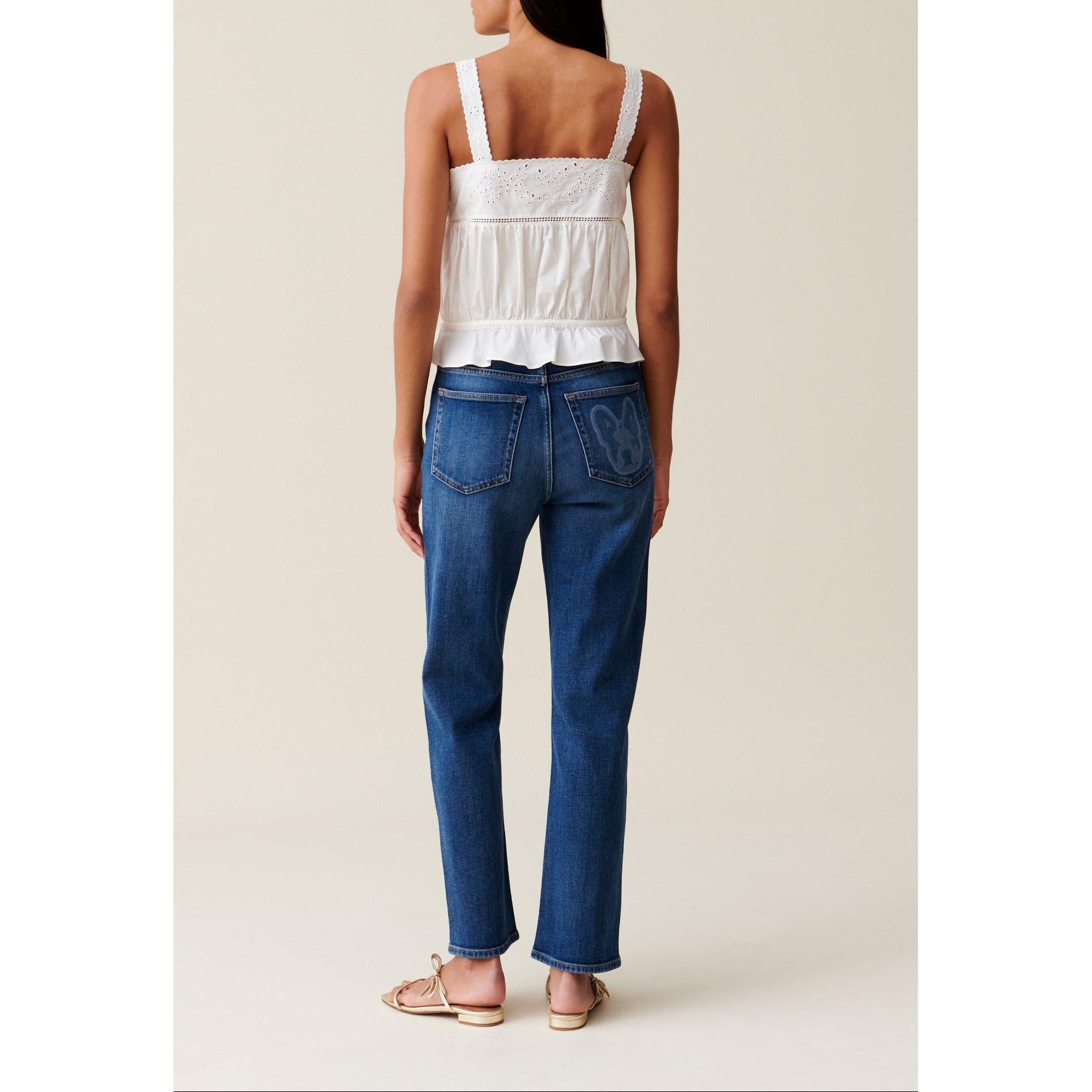 Embroidered Square-Neck Top