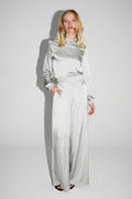 Charlie Satin Viscose Silver Trousers Made In Italy