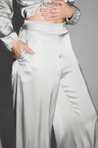 Charlie Satin Viscose Silver Trousers Made In Italy
