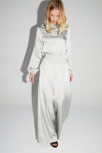 Charlie Satin Viscose Silver Trousers Made In Italy