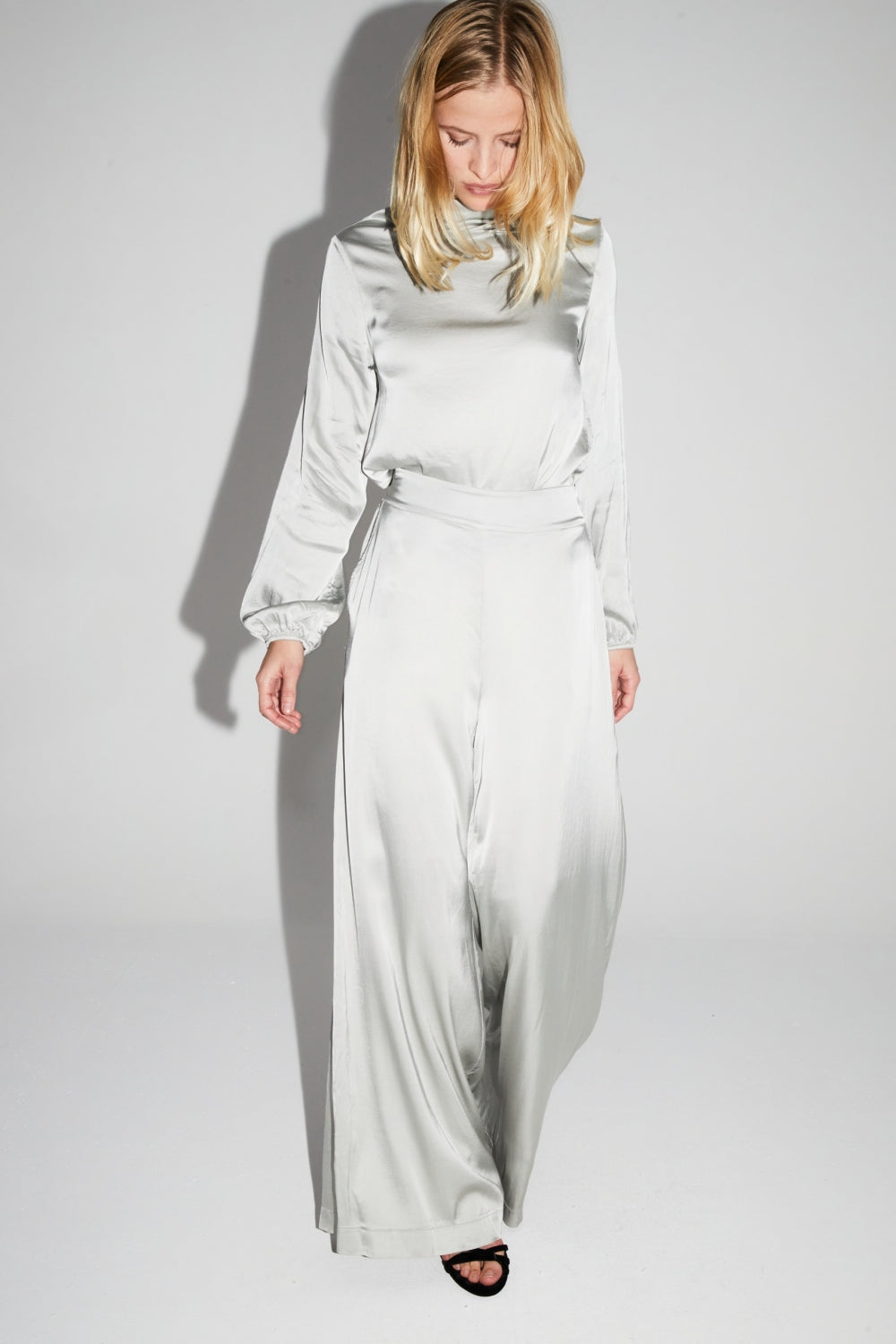 Charlie Satin Viscose Silver Trousers Made In Italy