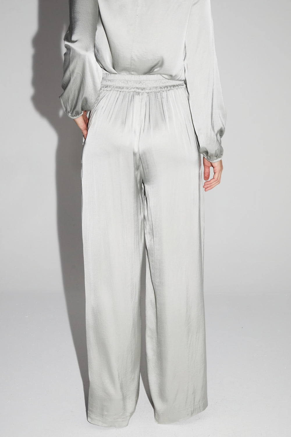 Charlie Satin Viscose Silver Trousers Made In Italy