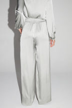 Charlie Satin Viscose Silver Trousers Made In Italy