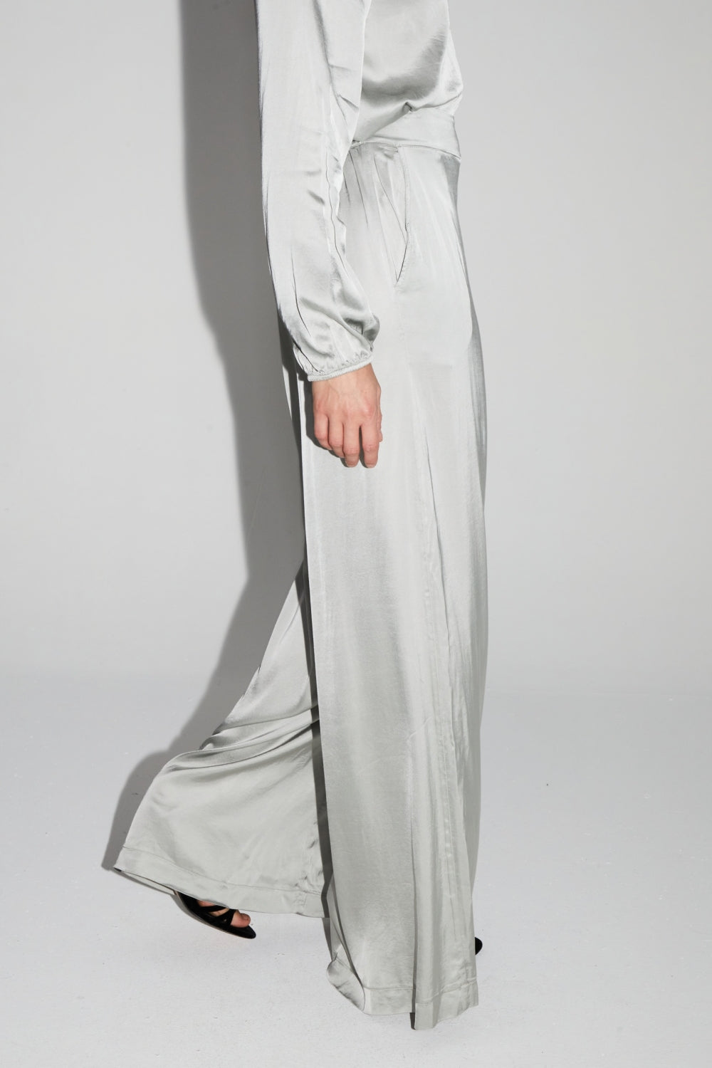Charlie Satin Viscose Silver Trousers Made In Italy