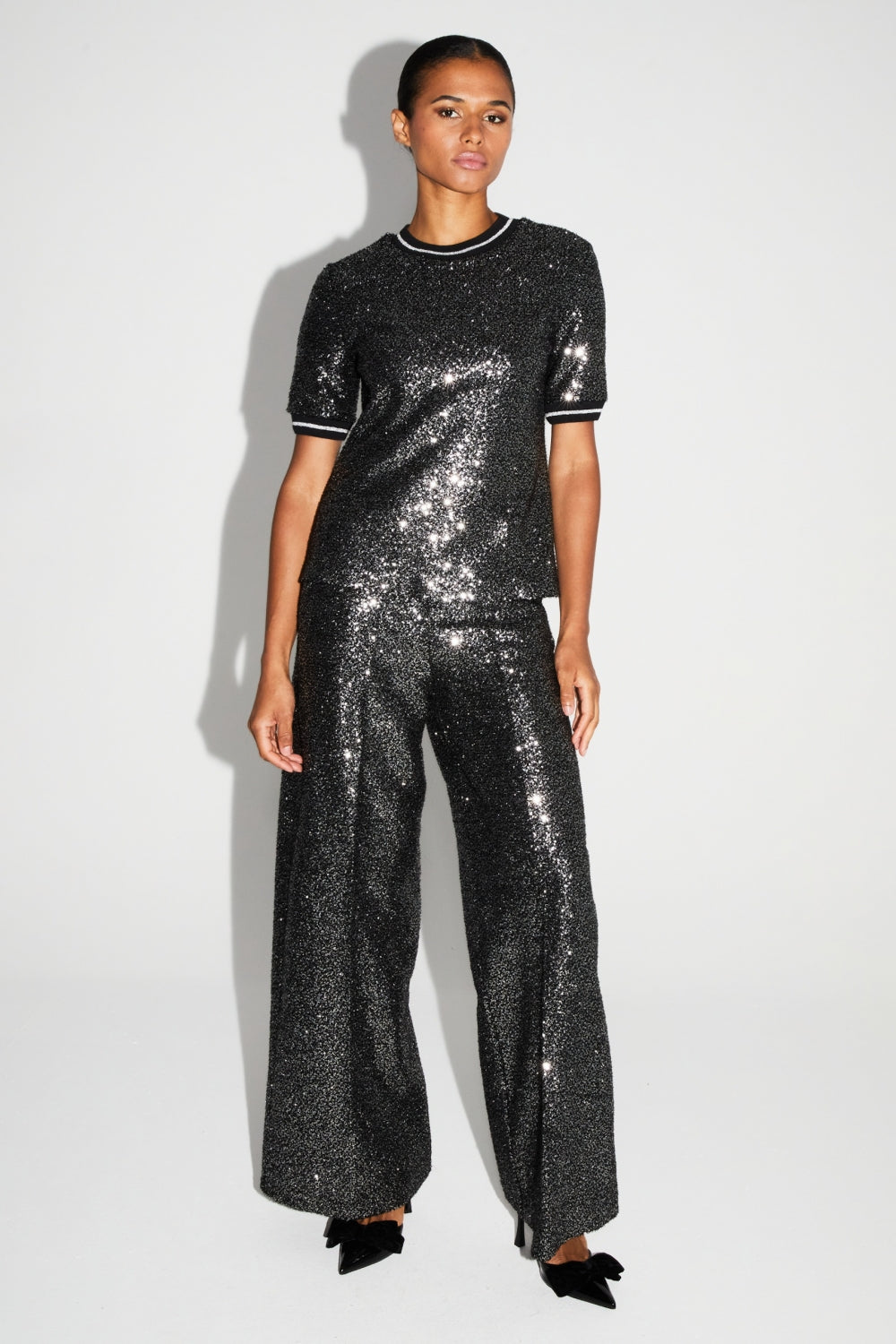 Black And Silver Sequin Charlie Pants Made In Italy