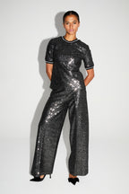 Black And Silver Sequin Charlie Pants Made In Italy