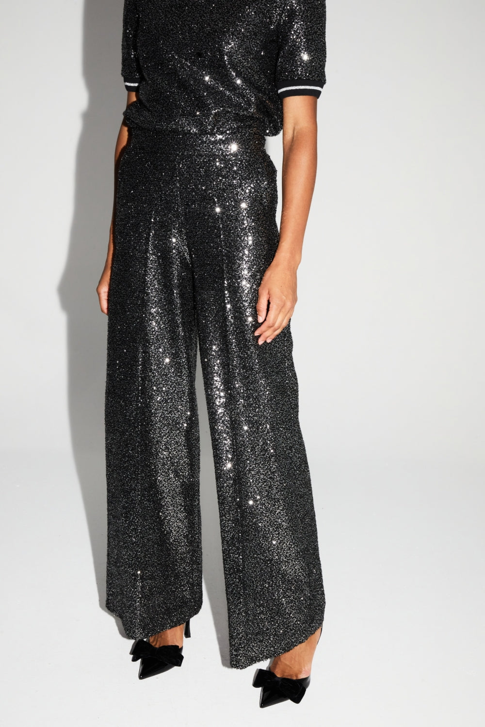 Black And Silver Sequin Charlie Pants Made In Italy