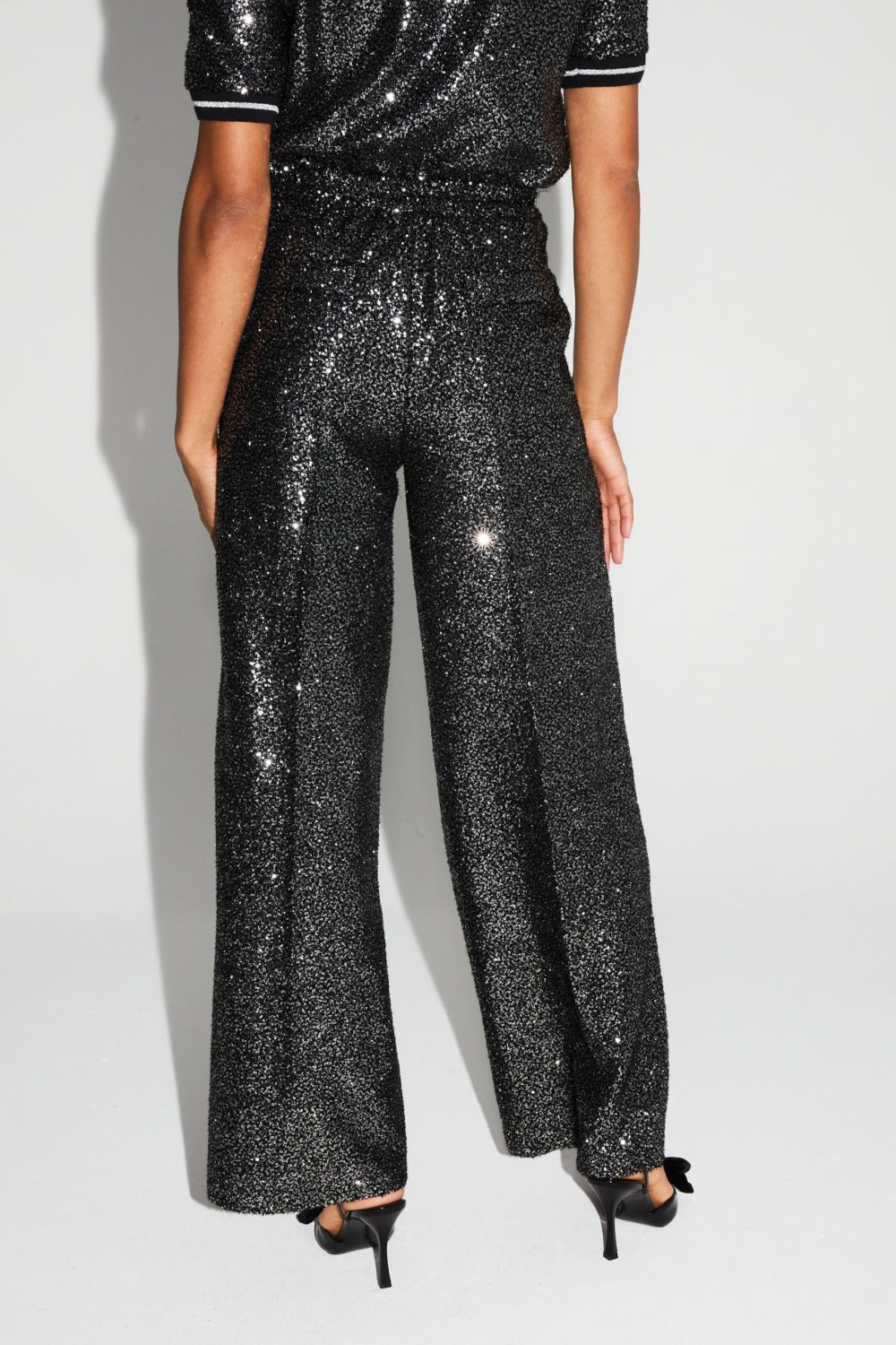 Black And Silver Sequin Charlie Pants Made In Italy