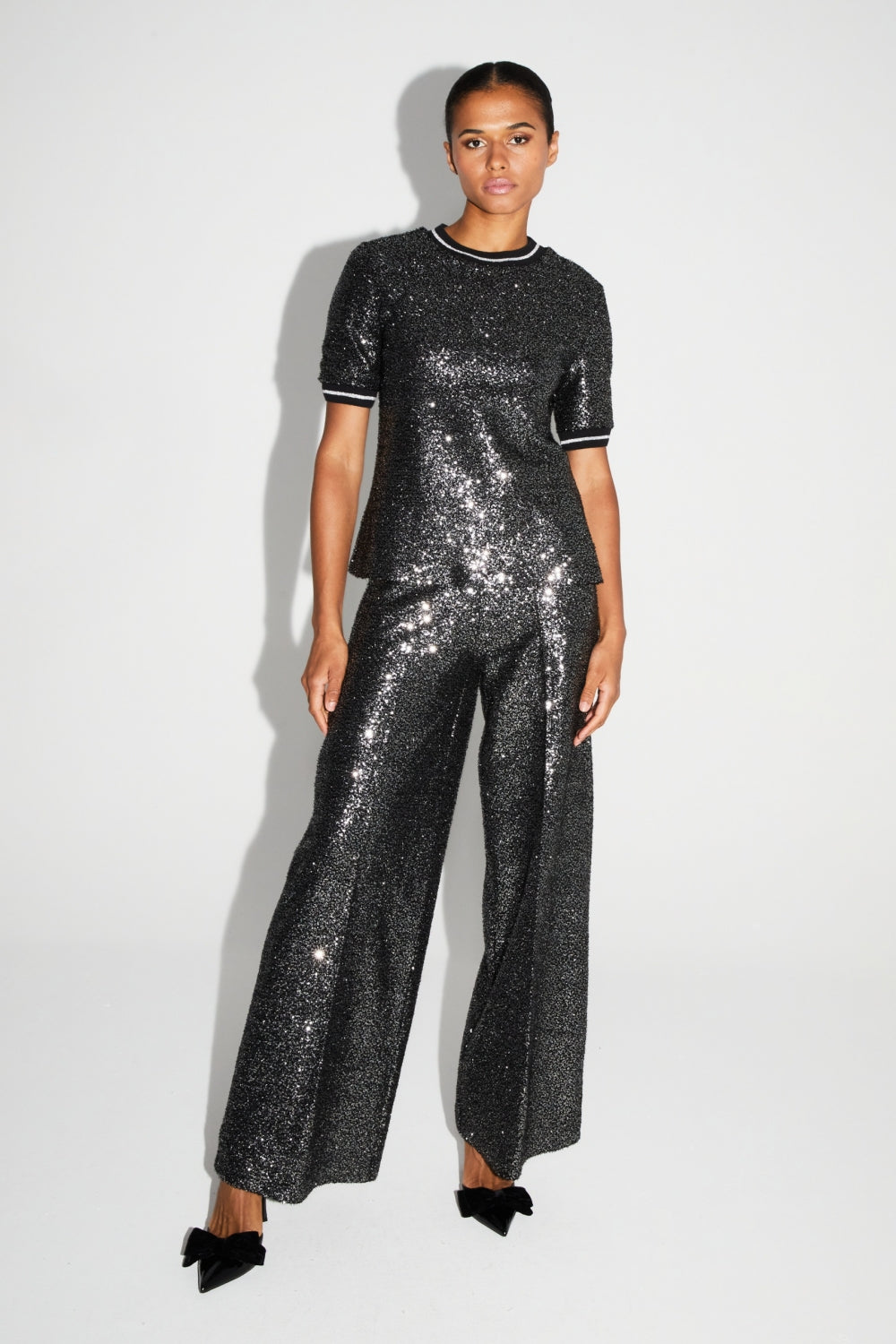 Black And Silver Sequin Charlie Pants Made In Italy