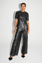 Black And Silver Sequin Charlie Pants Made In Italy