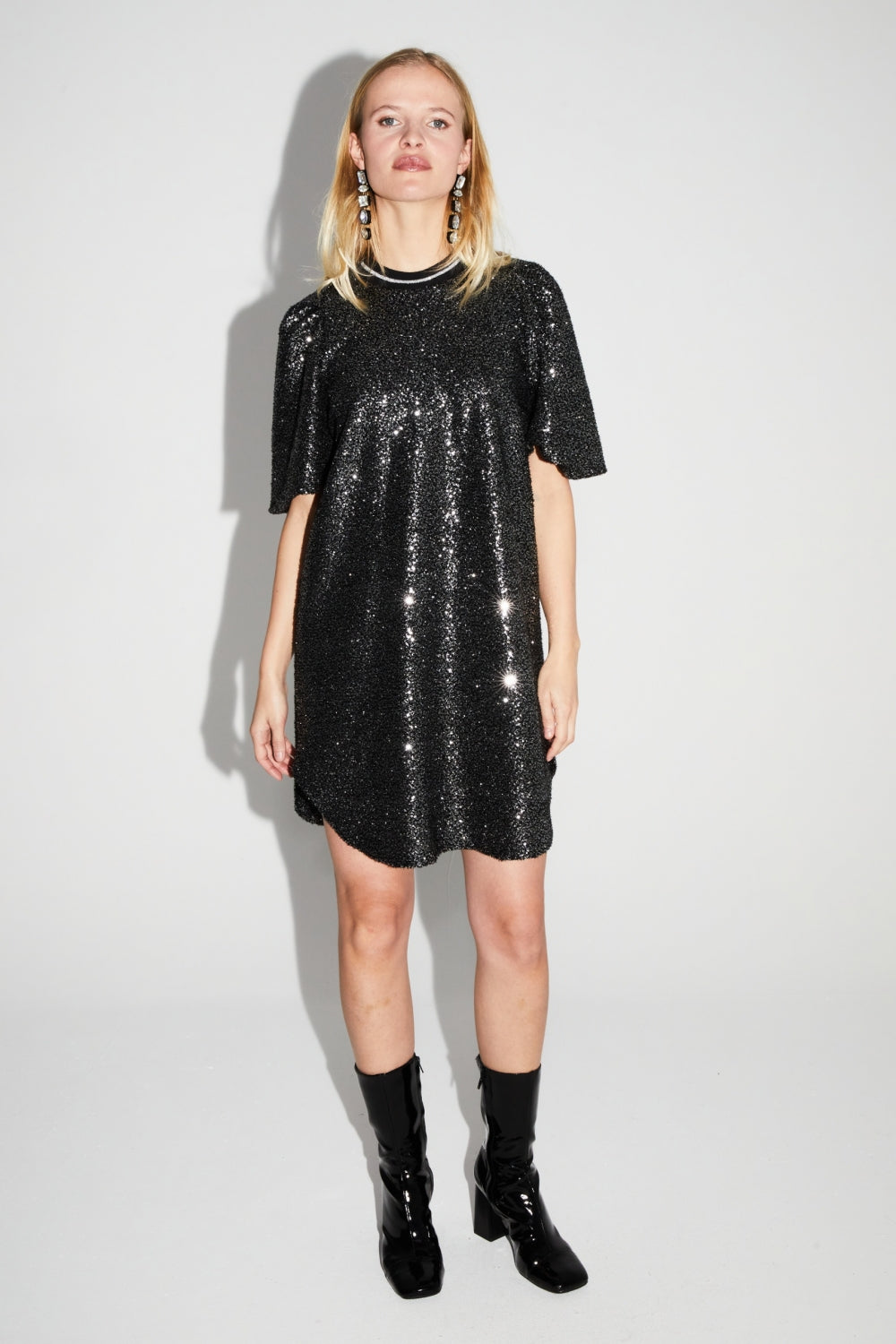 Black And Silver Sequins Alix Dress, Made In Italy