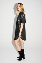 Black And Silver Sequins Alix Dress, Made In Italy