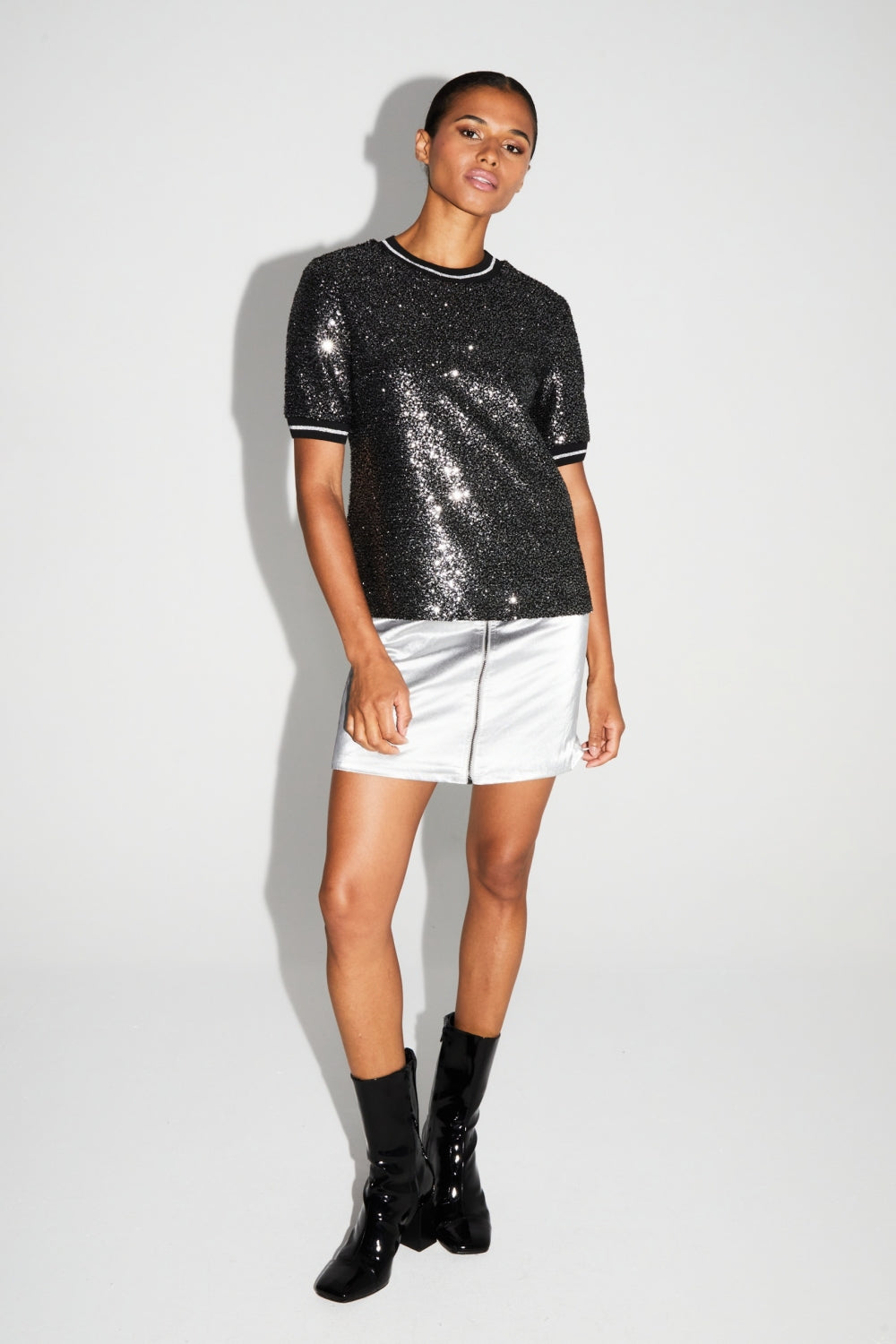Blusa De Lentejuelas Poppy Negro Plata Made In Italy