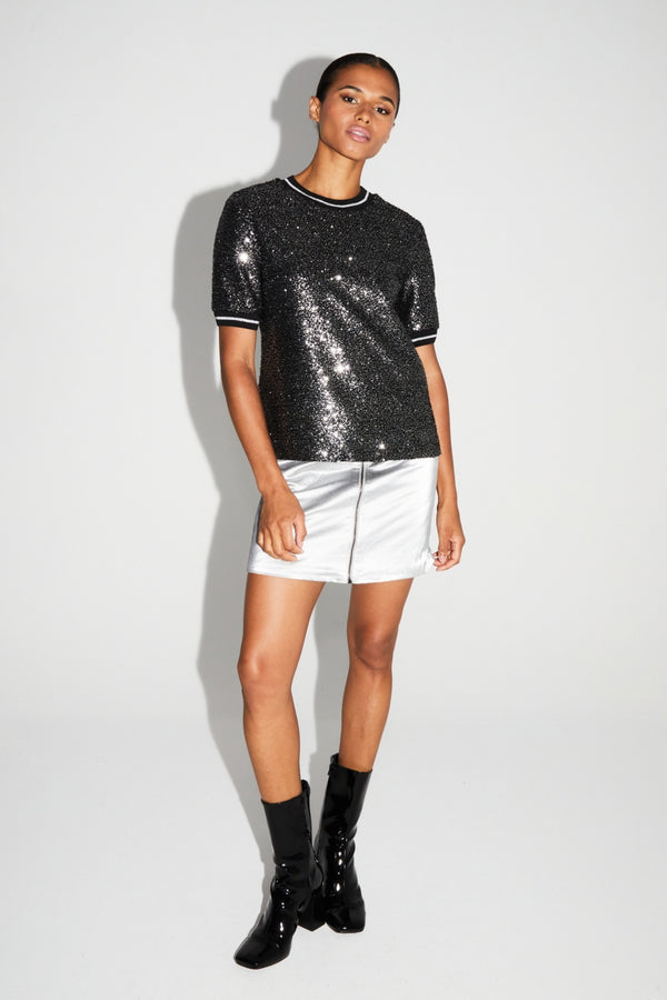 Blouse Poppy Paillettes Black Silver Fabriquée En Italie