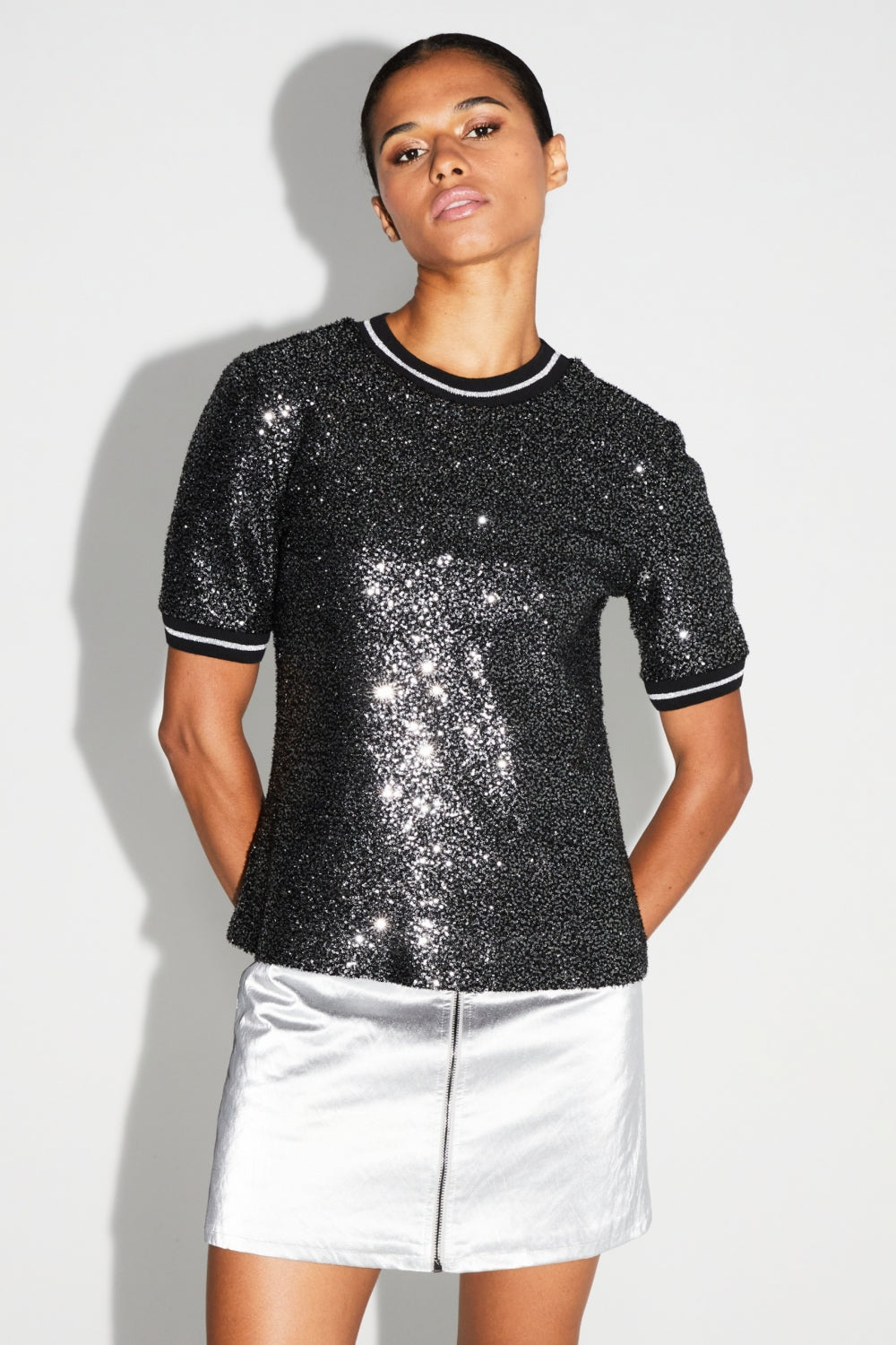 Blusa De Lentejuelas Poppy Negro Plata Made In Italy