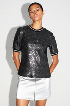 Blusa De Lentejuelas Poppy Negro Plata Made In Italy