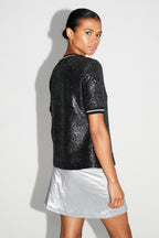 Blusa De Lentejuelas Poppy Negro Plata Made In Italy